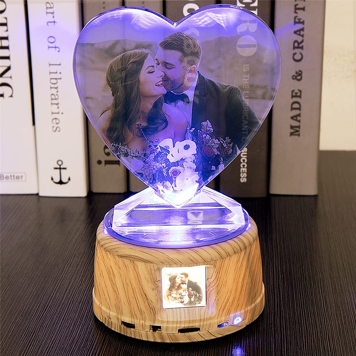 Personalized 3D Crystal Night Light with 6 Color LED & Bluetooth Speaker - Heart-Shaped Photo Customization for Couples, Wedding, Anniversary & Christmas Gifts | Bedroom Decor, Romantic Home Lighting