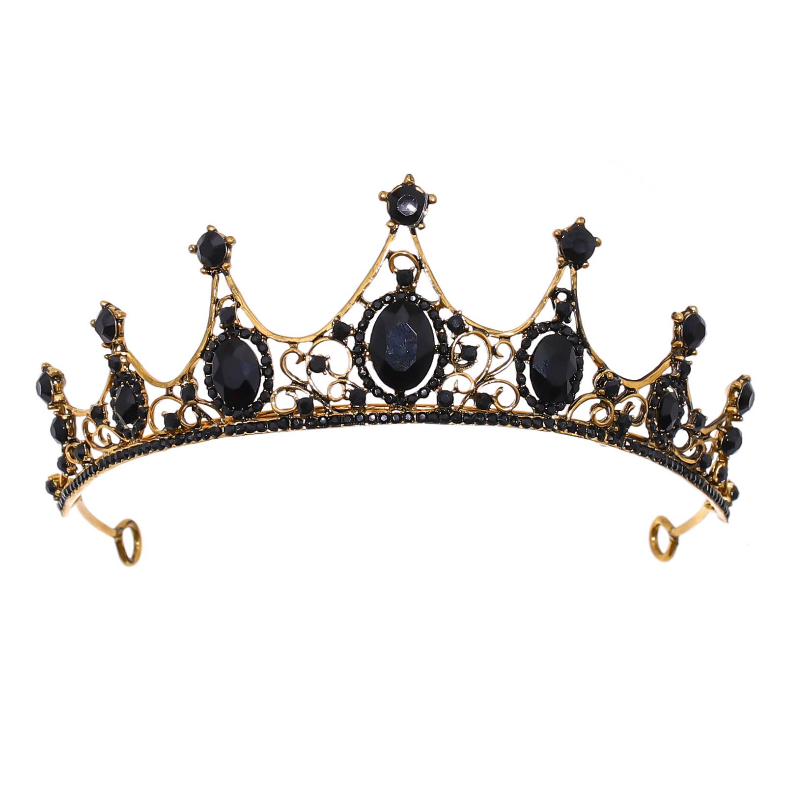 Elegant Black Baroque Crystal Crown Tiara - Gothic Style Wedding & Bridal Headpiece with Rhinestones for Women | Perfect for Weddings, Proms, Cosplay & Special Occasions | Royalty-Themed Parties, Renaissance Fairs & Costume Events