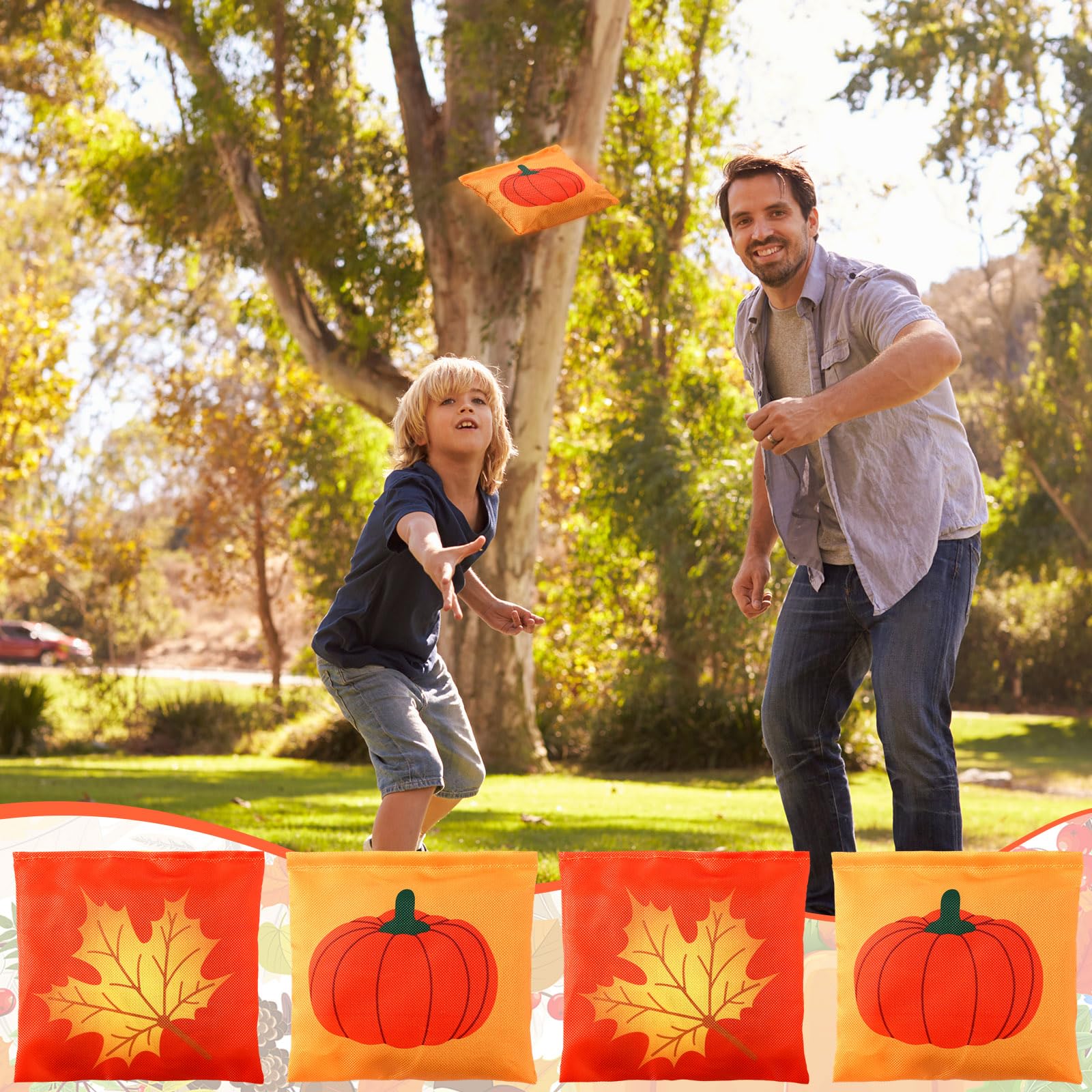 12 Pack Thanksgiving Bean Bags Set - Halloween Pumpkin & Maple Leaf Cornhole Toss Game Bags for Christmas Parties, Outdoor Yard Games, and Holiday Festivities (Durable Tossing Bags for Adults & Kids)