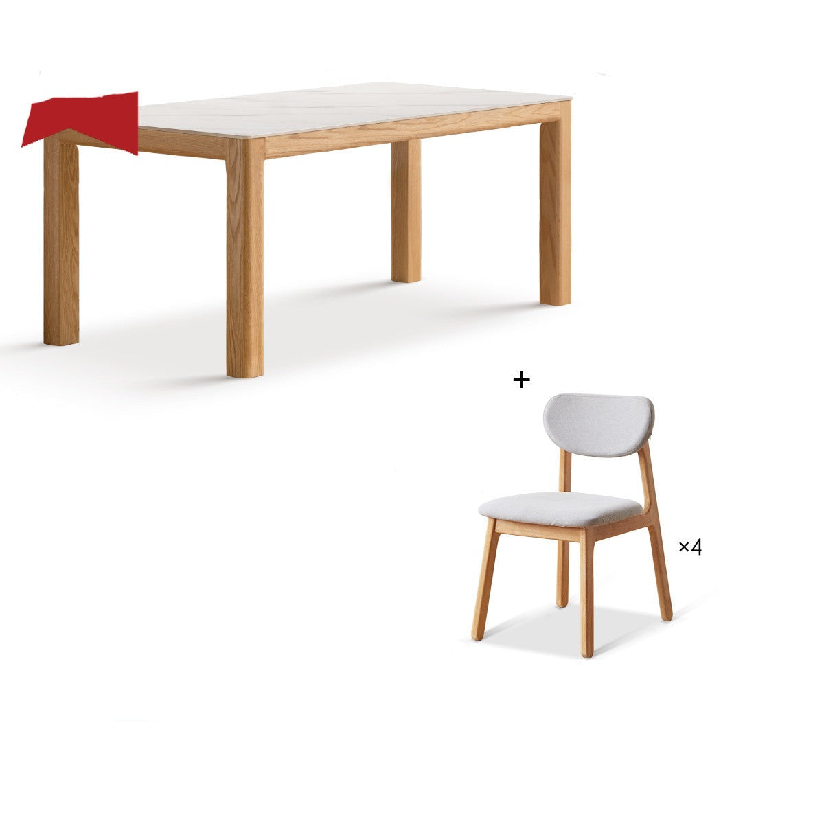 Solid Oak Wood Dining Table - Simple Modern Design for Kitchen, Dining Room & Small Spaces