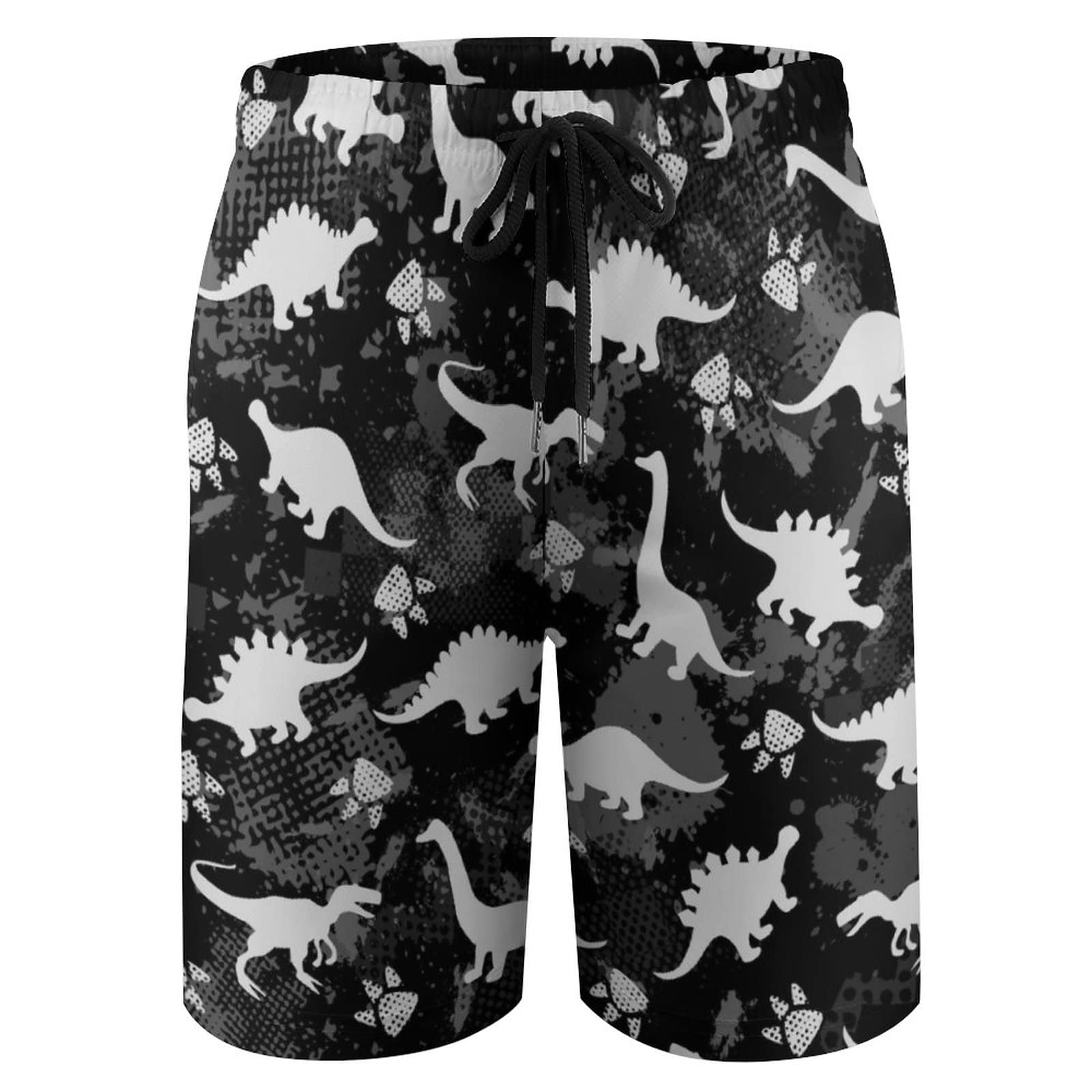 FISNAE Boys Swim Trunks - Cute Dinosaur Print Swim Shorts with Mesh Lining & Pockets for Beach, Pool & Summer Water Activities