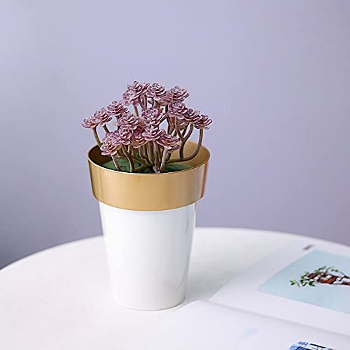 2 Pack 6-Inch White Antique Metallic Round Plastic Flower Pots - Elegant Plant Containers for Wedding Centerpieces, Home Decor & Garden Decorations