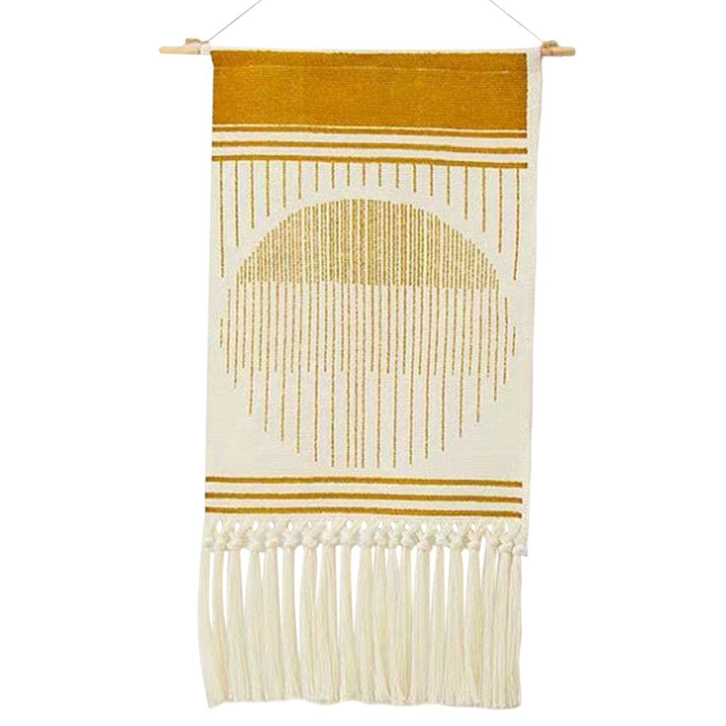 50x70cm Chic Macrame Handwoven Tufted Tassel Wall Hanging Tapestry - Boho Home Decor for Nursery, Bedroom, Apartment - Yellow Sun Design (Perfect for Bohemian Style Rooms & Photo Backdrops)