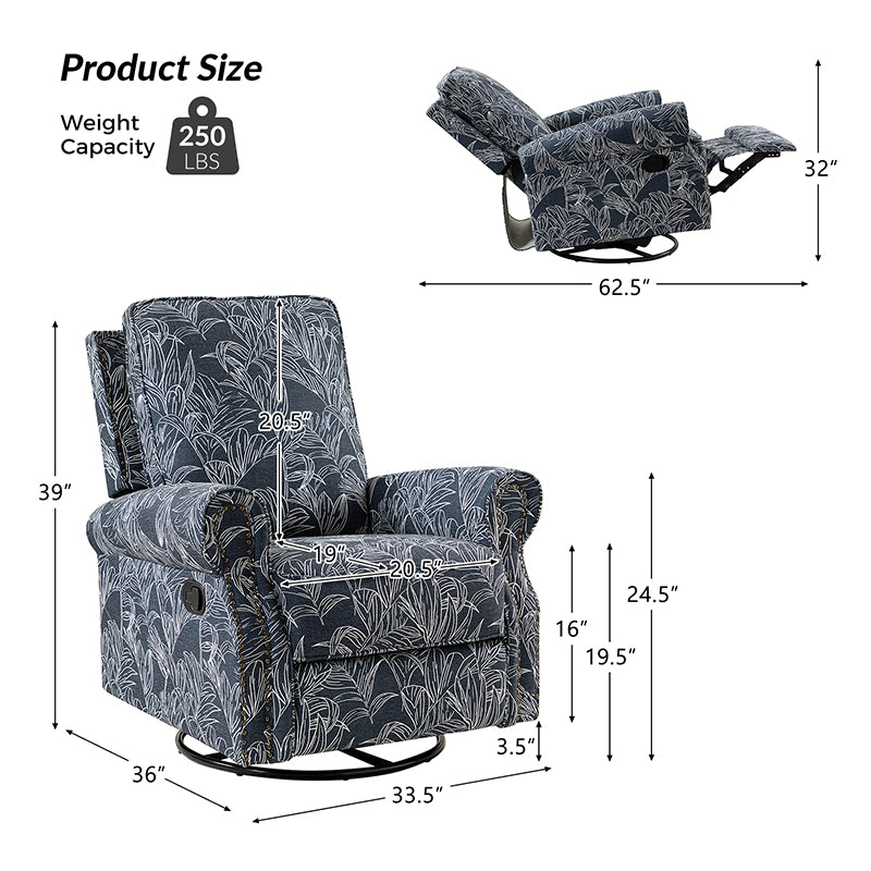 Comfortable Nikola Swivel Glider Recliner Chair - 360° Rotation & Smooth Gliding Motion - Perfect for Living Room, Nursery, or Home Theater Relaxation