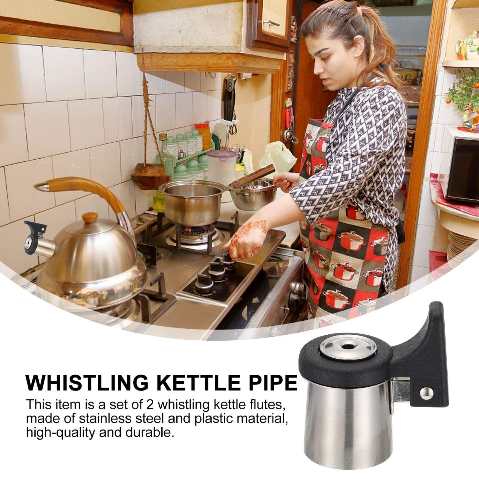 DOITOOL 2-Pack Stainless Steel Whistling Tea Kettle Spout Replacement - Kettle Flute Pipe Nozzle for Stovetop Teapots - Water Boiling Alarm Whistle Accessory for Home Kitchen & Camping Use