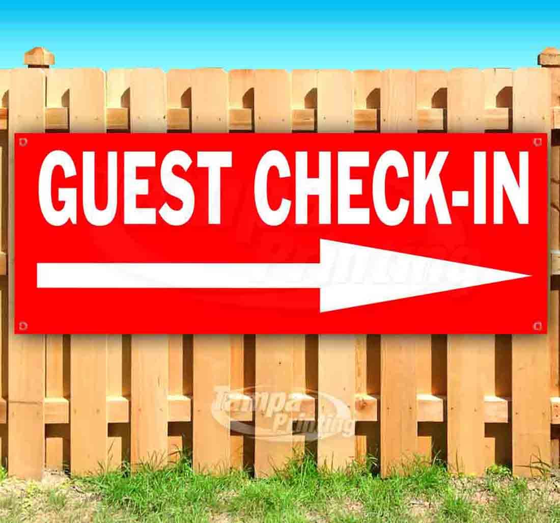 13 oz Heavy-Duty Vinyl Guest Check-In Banner with Metal Grommets - Single-Sided Non-Fabric Sign for Hotels, Events & Business Reception Areas
