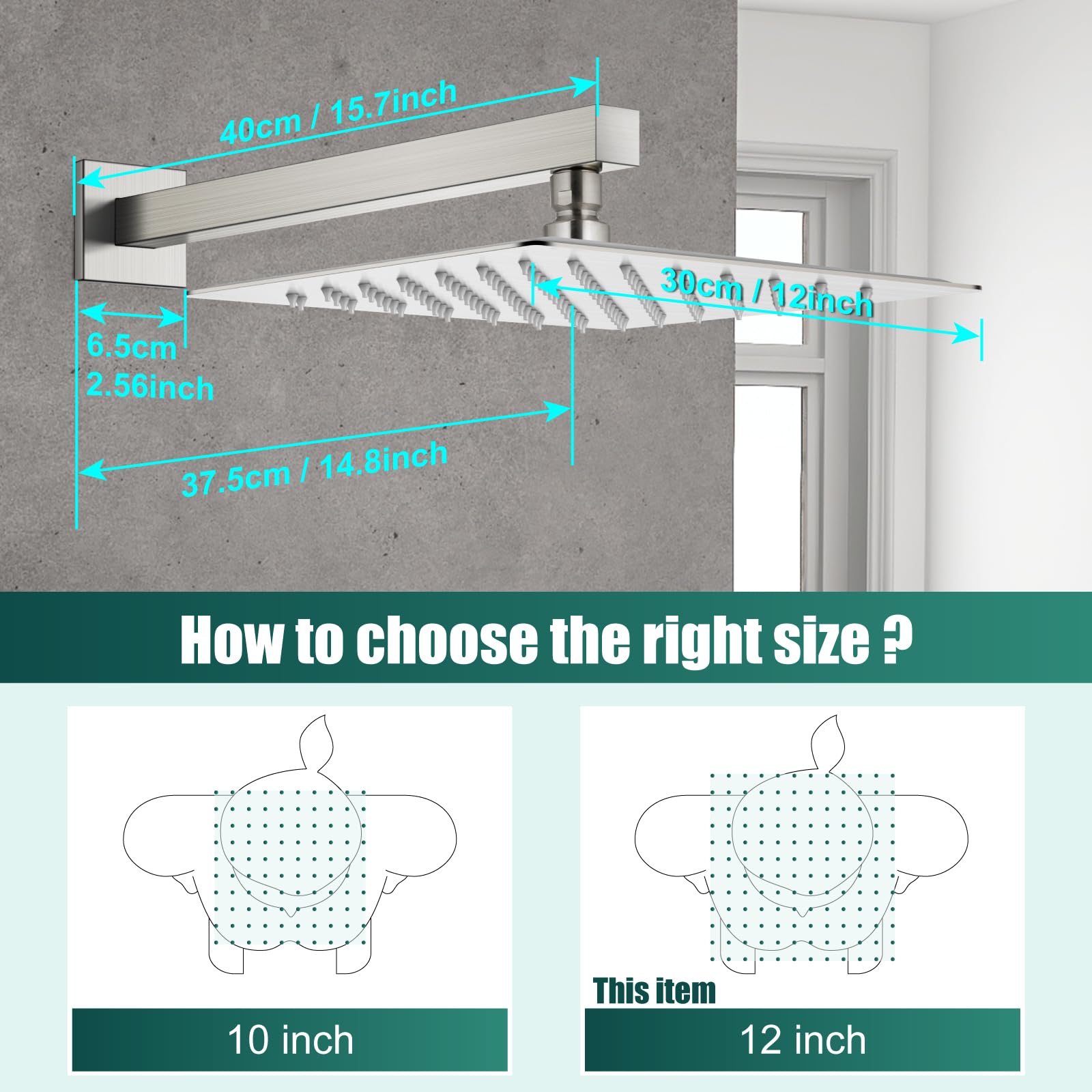 Premium 12 Inch Square Rain Shower System - 2 in 1 Wall Mount Shower Head with Handheld Sprayer, High Pressure Rainfall Shower Faucet Set in Brushed Nickel - Perfect for Modern Bathroom Renovation & Spa-Like Shower Experience