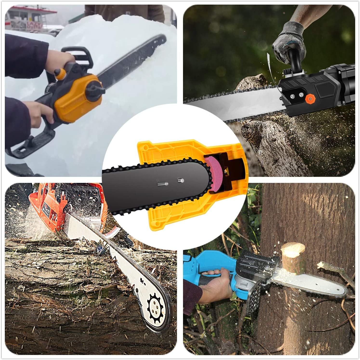 Shuoguoleilei Chainsaw Sharpener Kit - Fast Sharpening Stone Grinder Tool with 5 Whetstones, Bar Mounted for 14/16/18/20 Inch Chainsaws (Red) - Perfect for Wood Cutting, Tree Trimming & Firewood Preparation