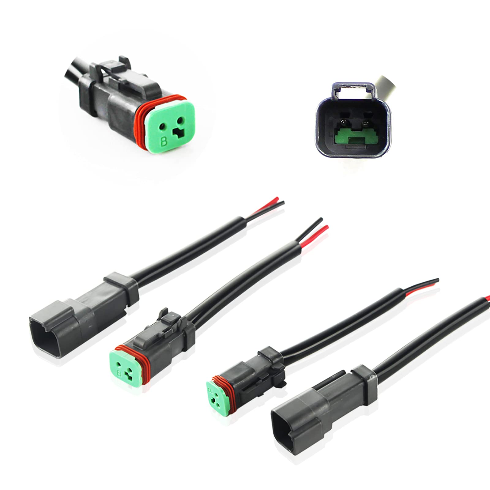 DT DTP 2 Pin Male Female Wiring Harness Connector Kit for LED Work Light & Light Bar - Waterproof Replacement Plug Set (2 Pack) - Perfect for Off-Road, Truck, ATV & Marine Lighting Installations