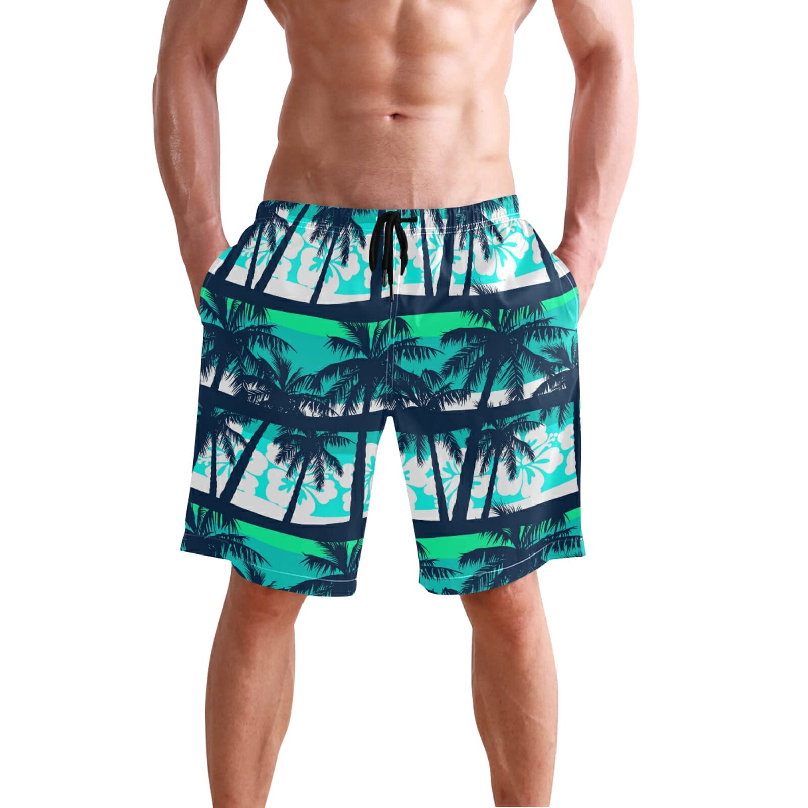 Boccsty Men's Quick Dry Swim Trunks - Green Alien Pattern Beach Shorts with Mesh Lining | Summer Bathing Suits for Swimming, Surfing & Vacation