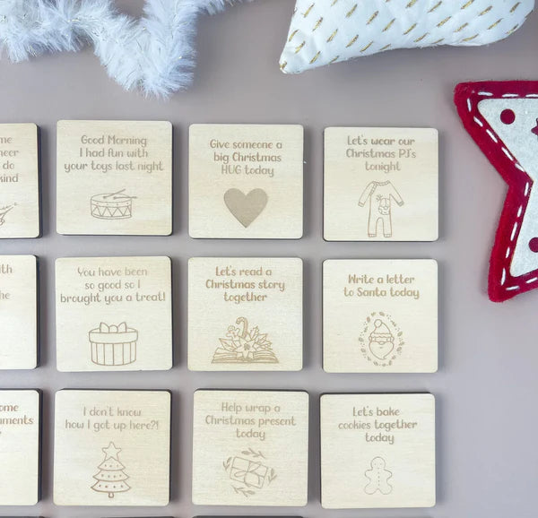 Elf on the Shelf Timber Tile Pack - 24 Days of Christmas Elf Accessories & Creative Ideas for Holiday Fun
