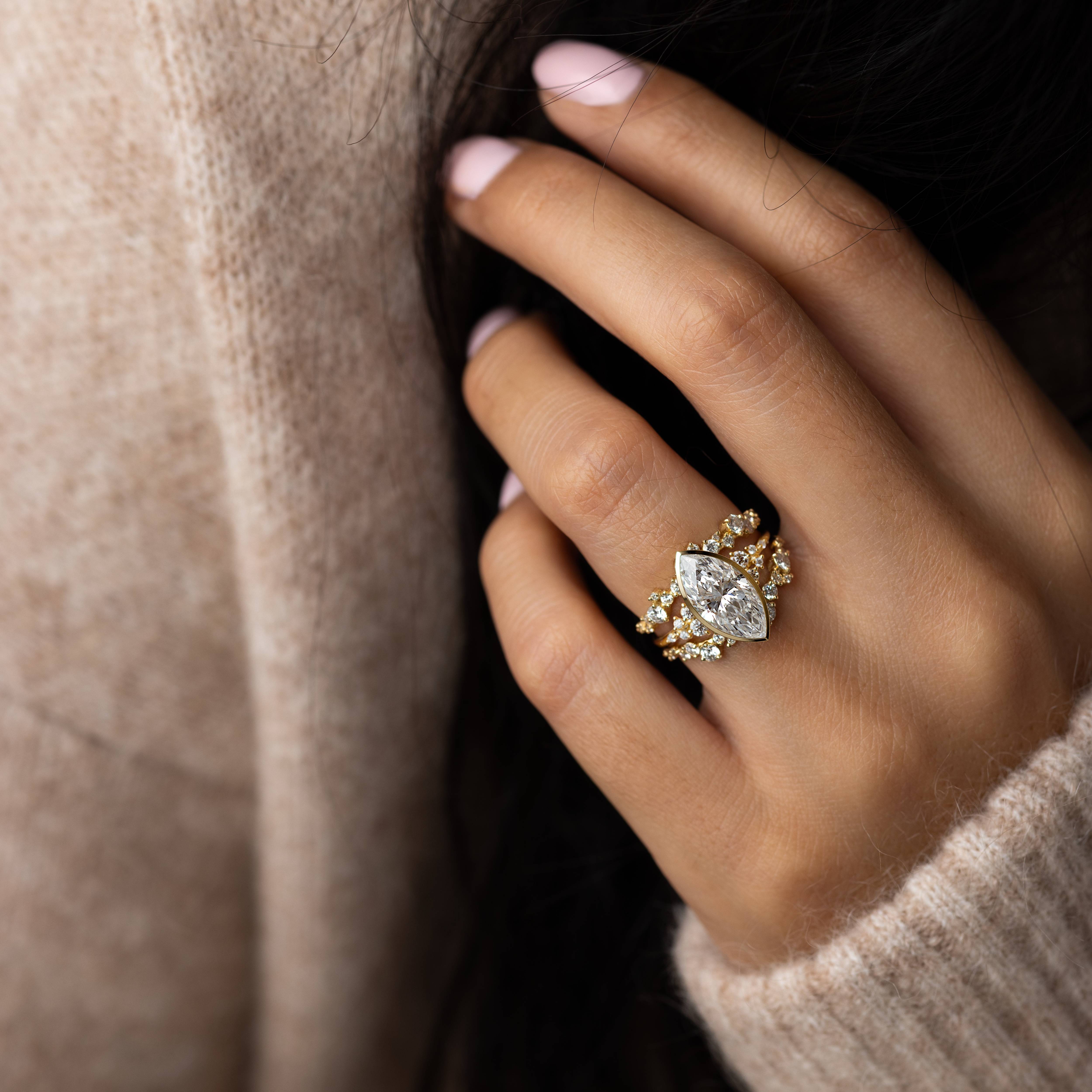 Bezel Snowdrift Ring - Marquise Cut Diamond Jewelry for Women | Perfect for Weddings, Anniversaries & Special Occasions