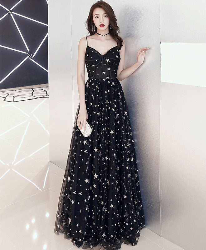 Elegant Black V-Neck Tulle Long Prom Dress | Formal Evening Gown for Women | Perfect for Homecoming, Ballroom Dances & Special Occasions