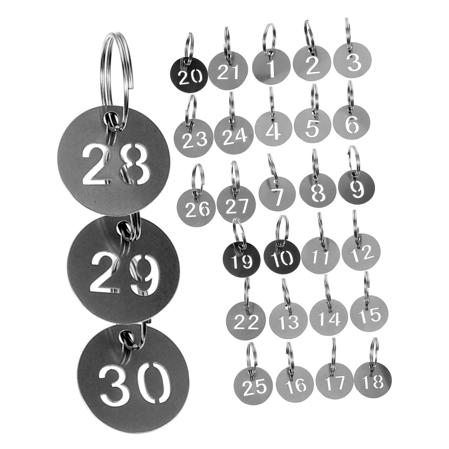MOBUTOFU 30pcs Numbered Metal Keychain Tags - Durable Key Organizer for Luggage, Backpacks & Key Identification | Perfect for Travel, Office & Home Organization