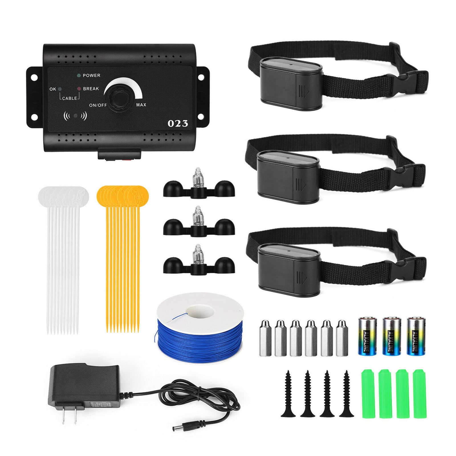 Electric Dog Fence System - Waterproof Shock/Tone Collar Receiver with 984ft Underground Wire for Small, Medium & Large Dogs (3-Dog Capacity) | Secure Backyard Containment & Training Solution