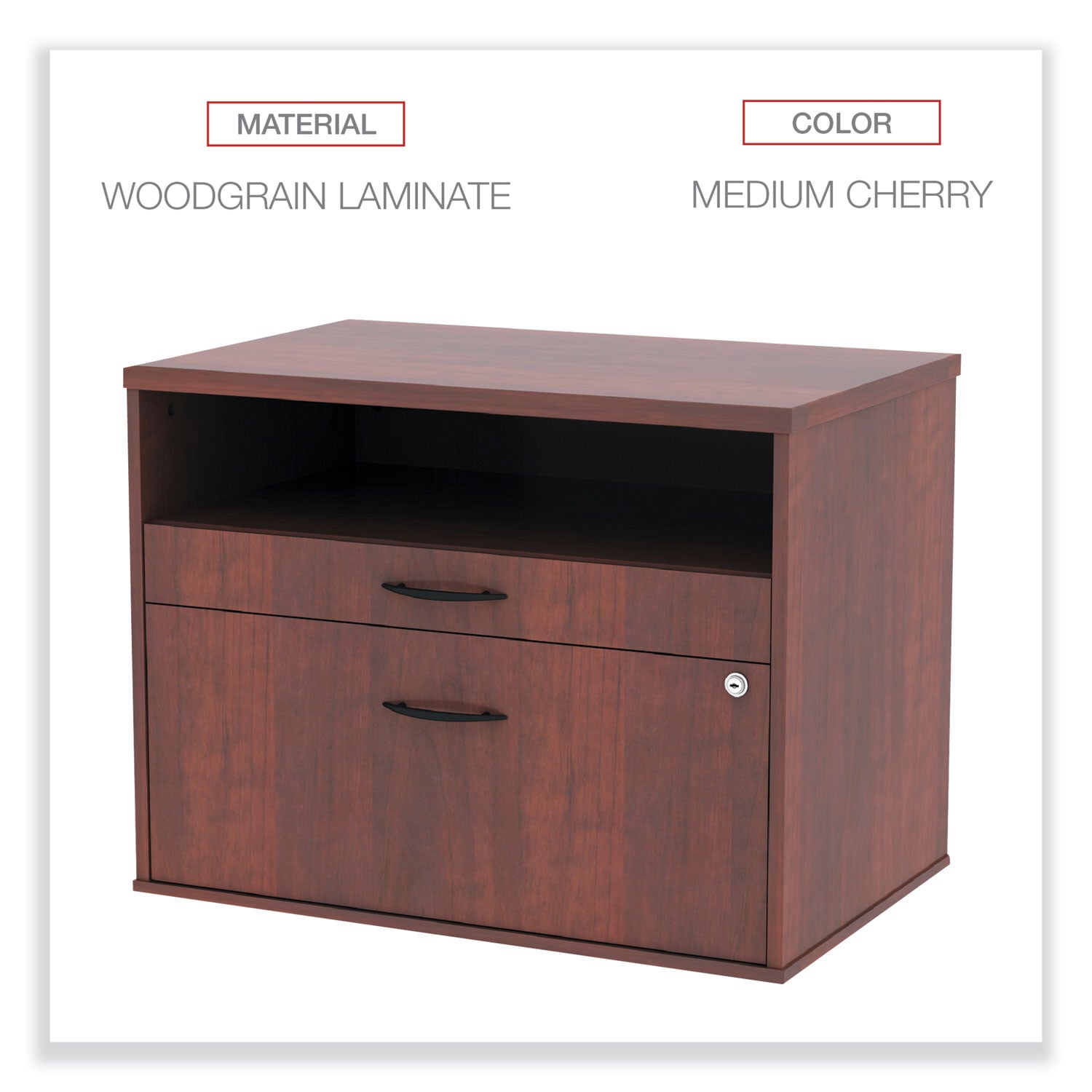 Alera Open Office Desk Series 2-Drawer Low File Cabinet - Cherry Finish, 29.5