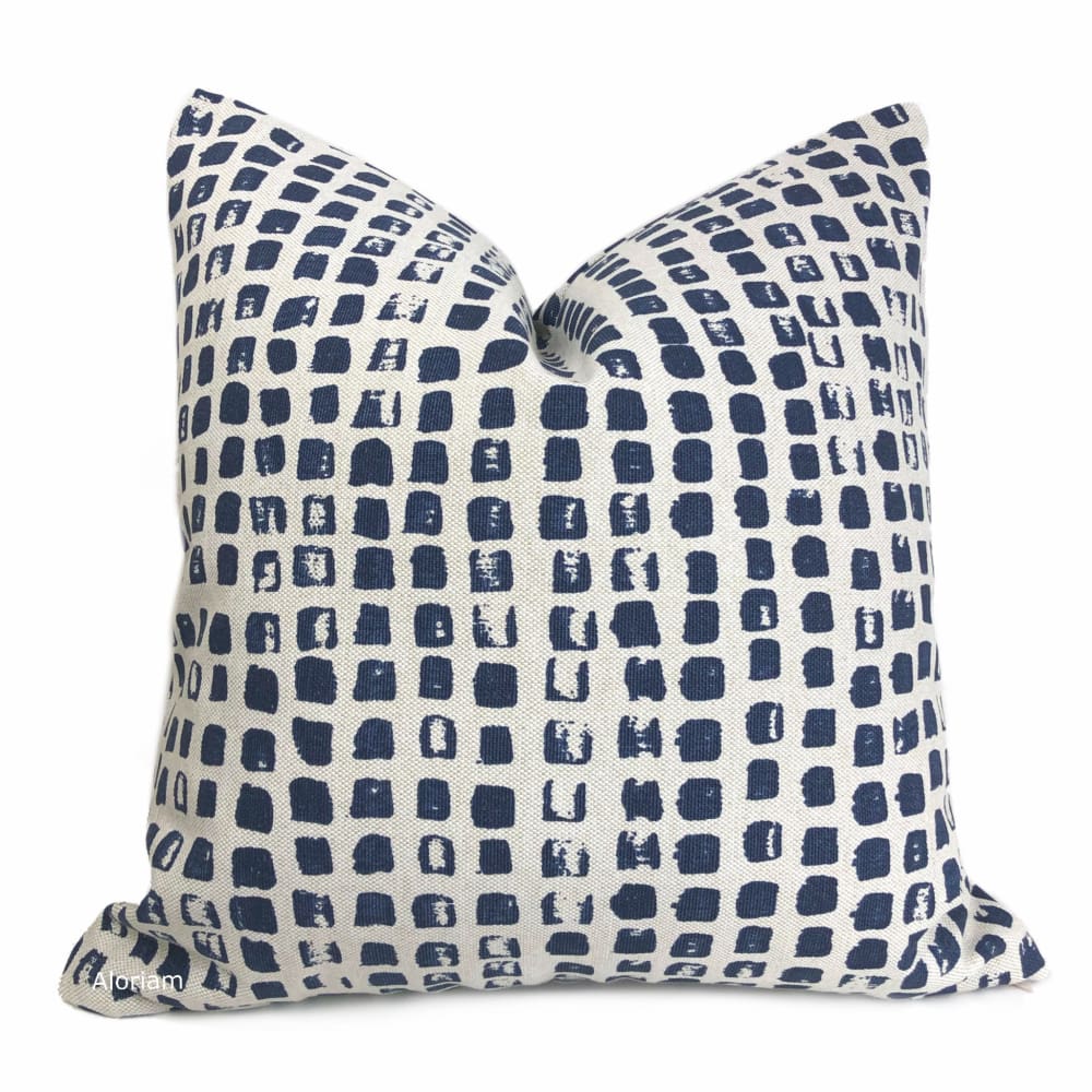 Navy Blue Modern Block Print Pillow Cover - Home Decor Accent for Sofa, Bed & Living Room