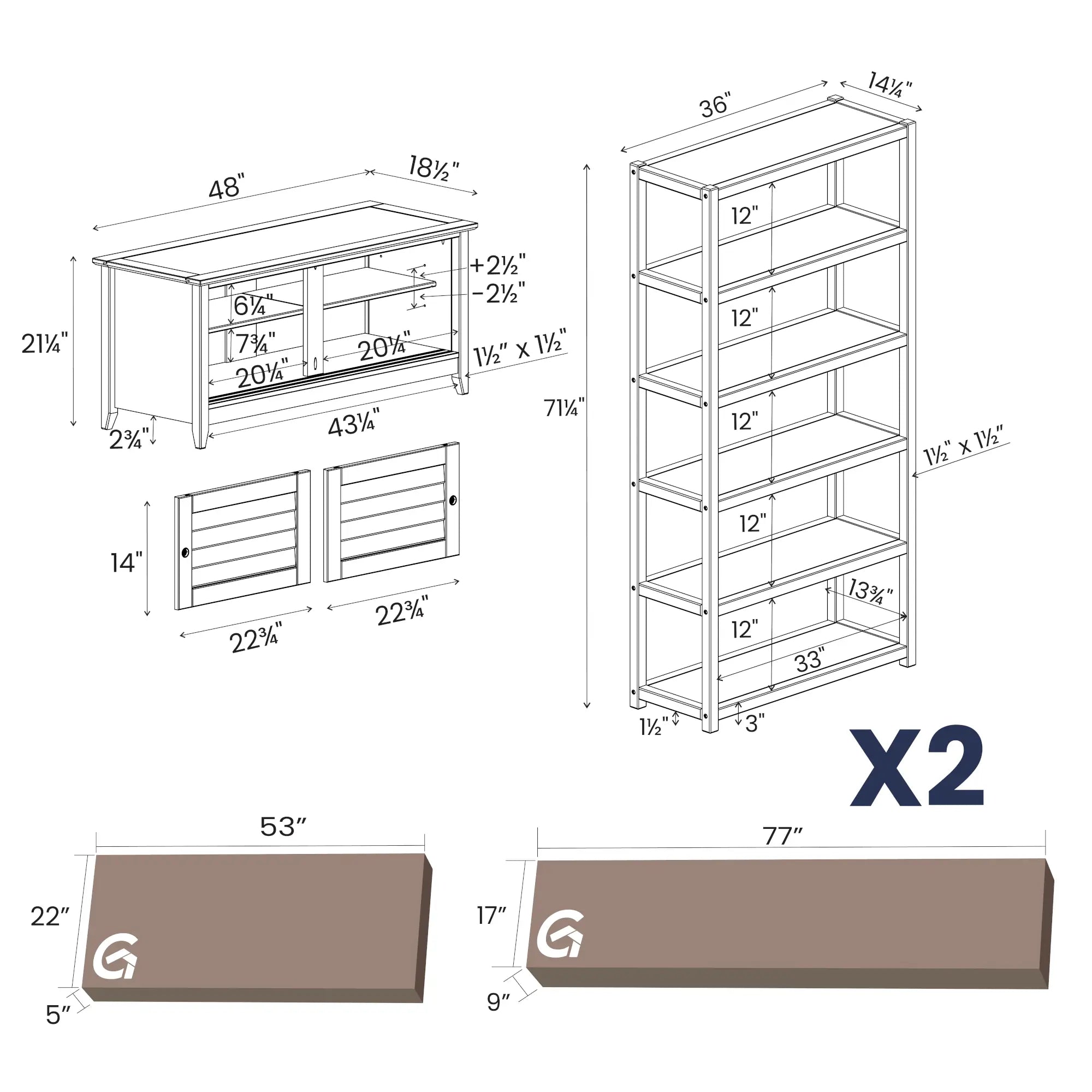 Greenport 3-Piece TV Stand Set with Storage - Modern Entertainment Center for Living Room, Bedroom & Home Theater Organization