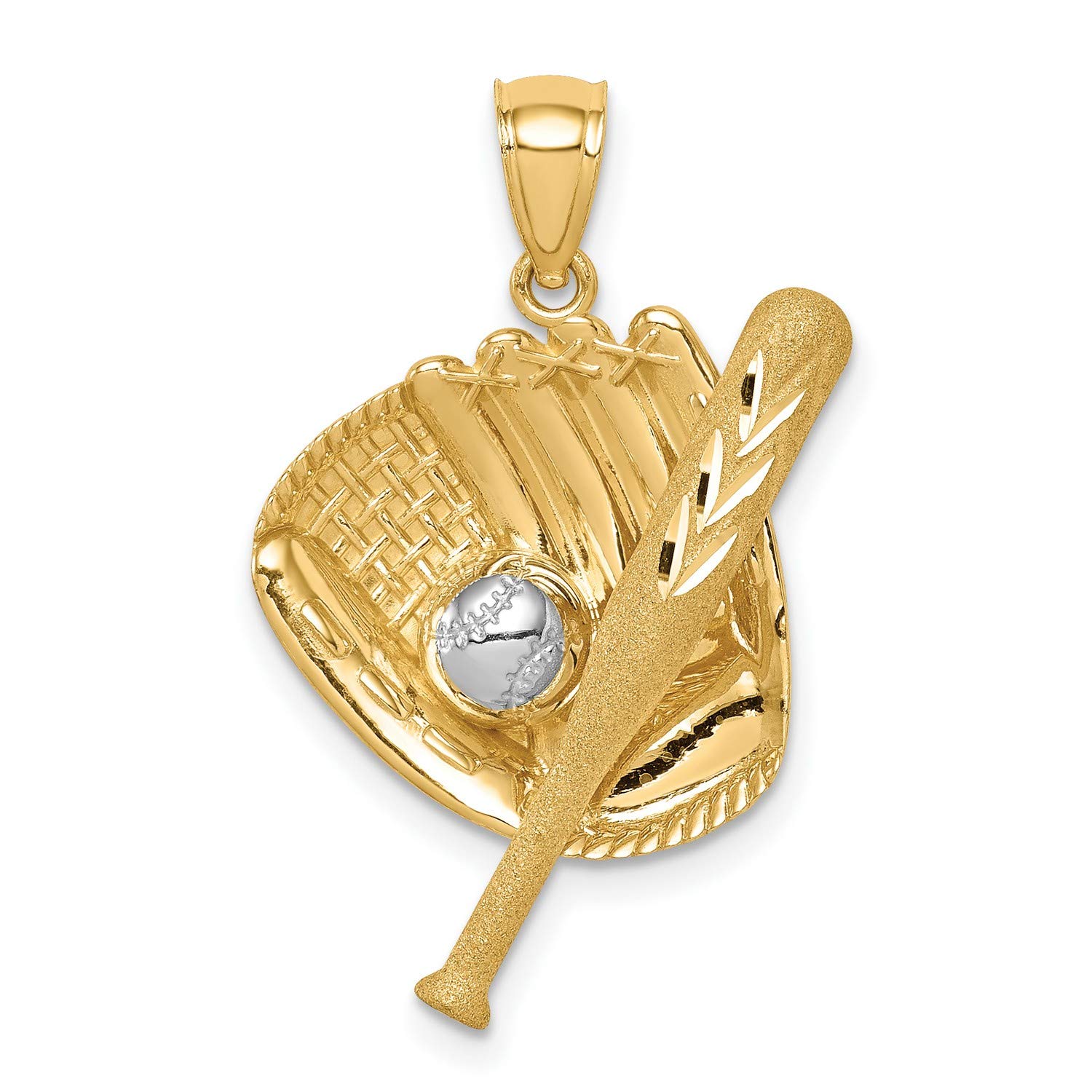 14K Two-Tone Yellow Gold Baseball Glove and Bat Pendant Necklace - Perfect Gift for Baseball Fans, Players & Coaches - Great for Games, Birthdays & Sports Events