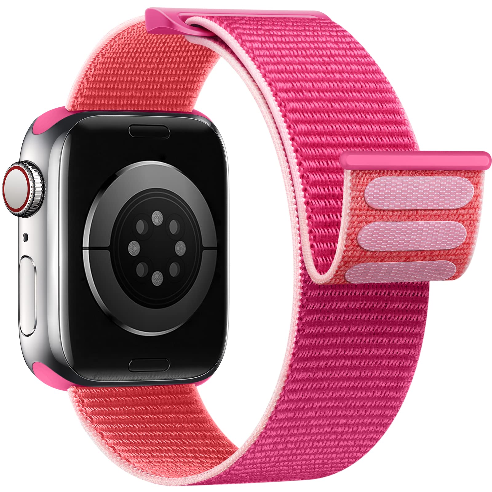 Yoohoo Upgraded Soft Nylon Replacement Watch Band Compatible with Apple Watch Series 10/9/8/7/6/5/4/3/2/1/SE (38mm 40mm 41mm 42mm) - Shock Pink - Comfortable & Durable Strap for Women & Men | Perfect for Workouts, Running & Everyday Wear