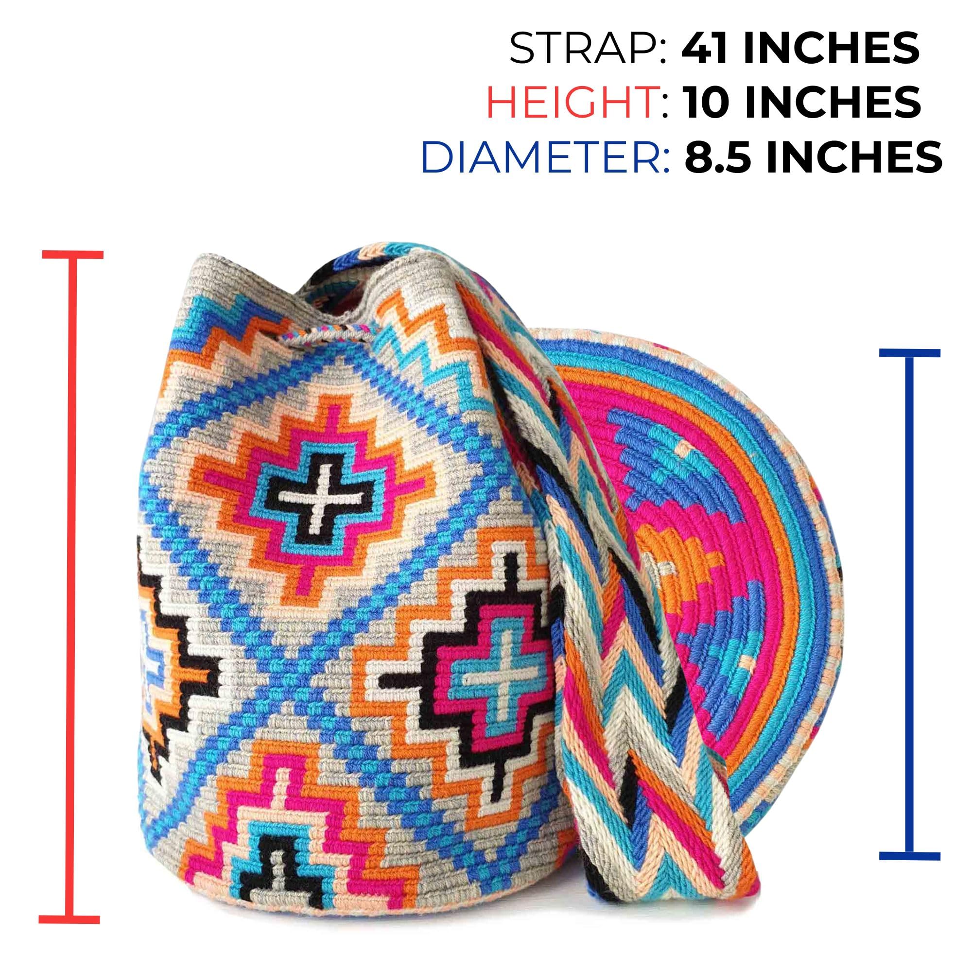 Fairtrade Handmade Wayuu Mochila Bag - Authentic Colombian Crossbody Purse, Large Crochet Shoulder Bag for Women, Boho Chic Accessory | Perfect for Beach, Festival & Everyday Use (Kiki Design)