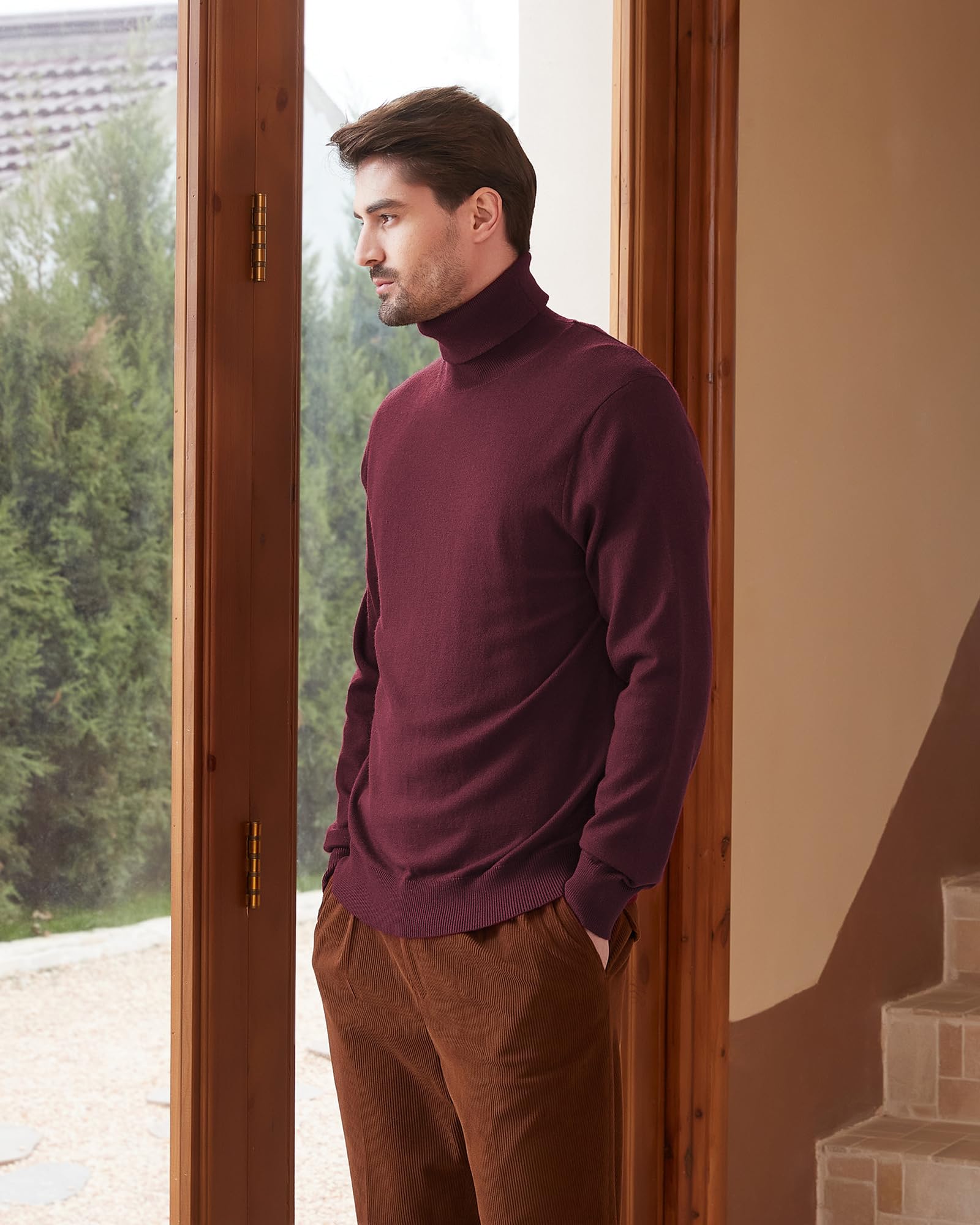 Kallspin Men's Wool Blend Lightweight Turtle Neck Sweater - Soft High Neck Pullover for Winter & Fall | Perfect for Office, Casual & Outdoor Wear