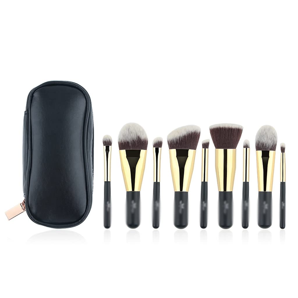 9Pcs Mini Soft Makeup Brush Set - Professional Kabuki Brushes for Foundation, Blending & Contouring | Portable Travel Cosmetic Kit (Color A) | Perfect for On-the-Go Makeup & Touch-Ups