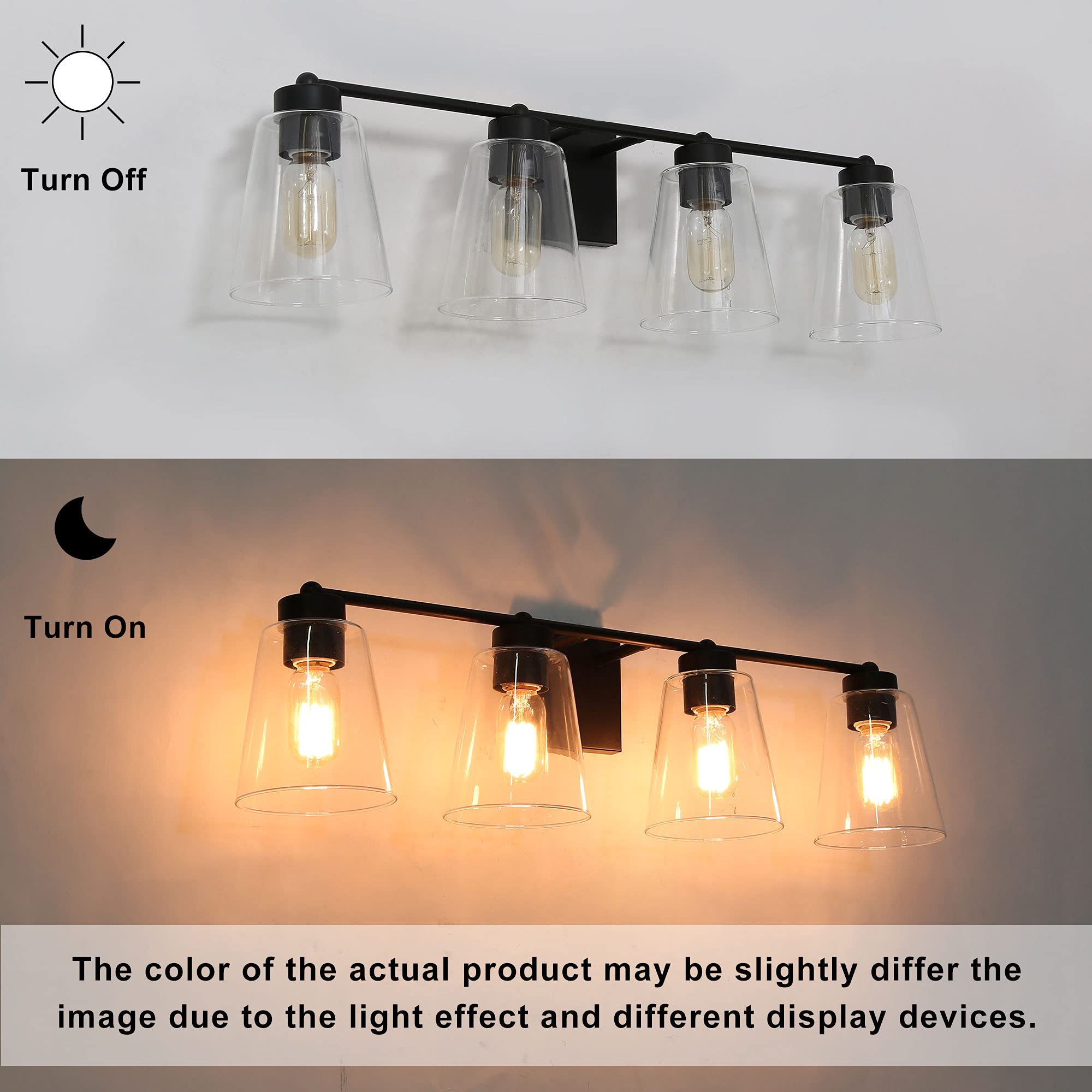 4-Light Black Farmhouse Bathroom Vanity Light Fixture - Extra Large Rustic Bathroom Lighting with Clear Glass Shade (29’’L × 6.5’’W × 8’’H) - Perfect for Modern Farmhouse, Rustic & Vintage Style Bathrooms