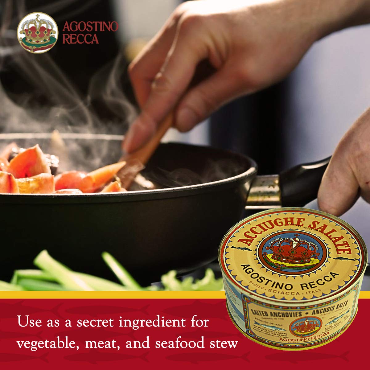 Premium Agostino Recca Italian Salted Whole Anchovies - 800g Can (Pack of 2) for Pizza Topping, Pasta Recipes & Gourmet Salads - Authentic Mediterranean Seafood Ingredient