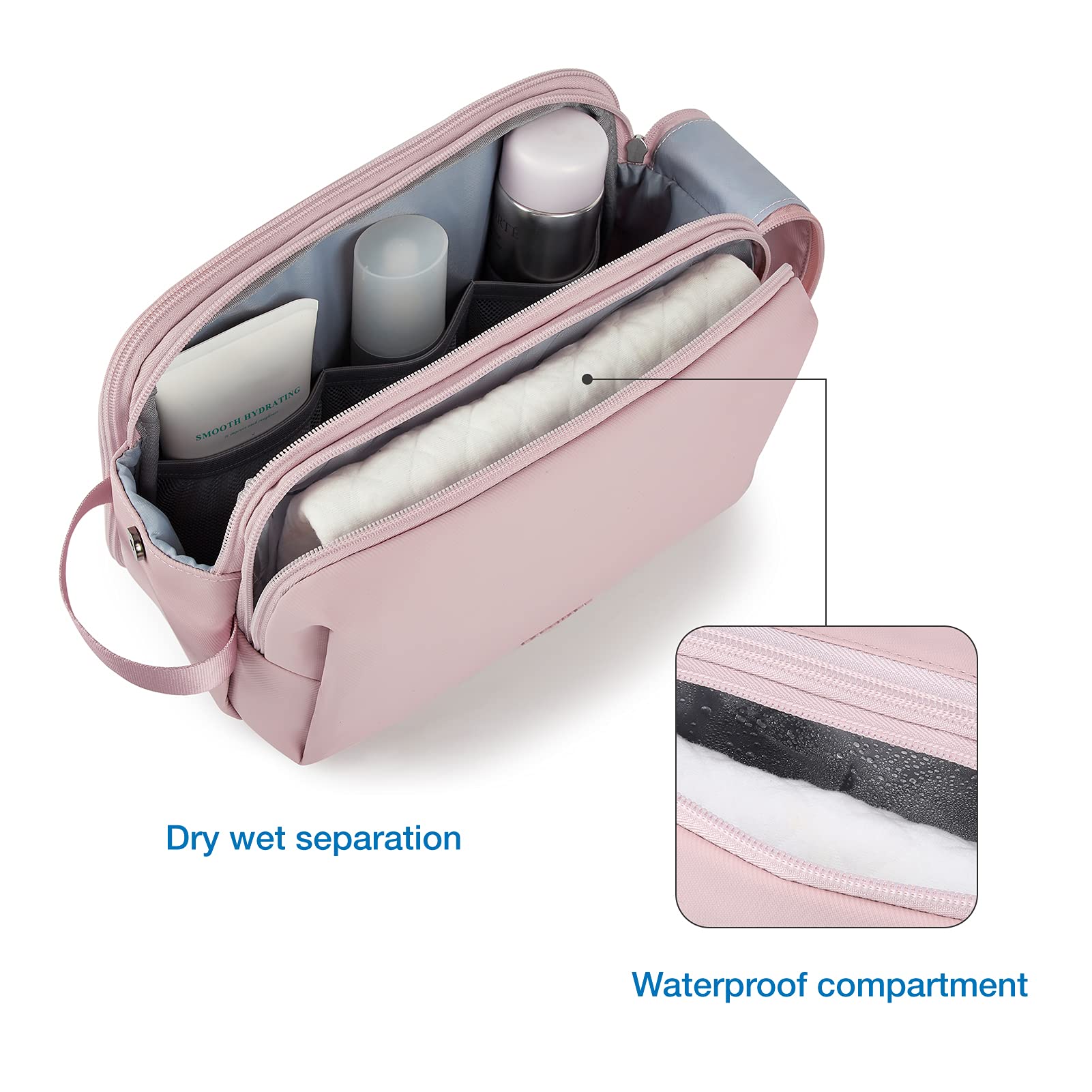 BAGSMART Water-Resistant Men's Travel Toiletry Bag - Large Pink Dopp Kit Organizer for Shaving Essentials & Bathroom Accessories | Perfect for Gym, Camping & Business Trips