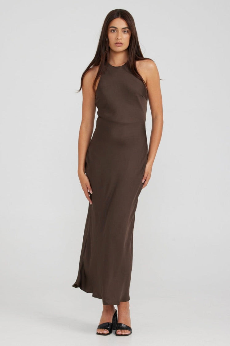 Arabella Brown Midi Dress for Women - Elegant Casual & Party Wear - Perfect for Office, Date Night & Special Occasions