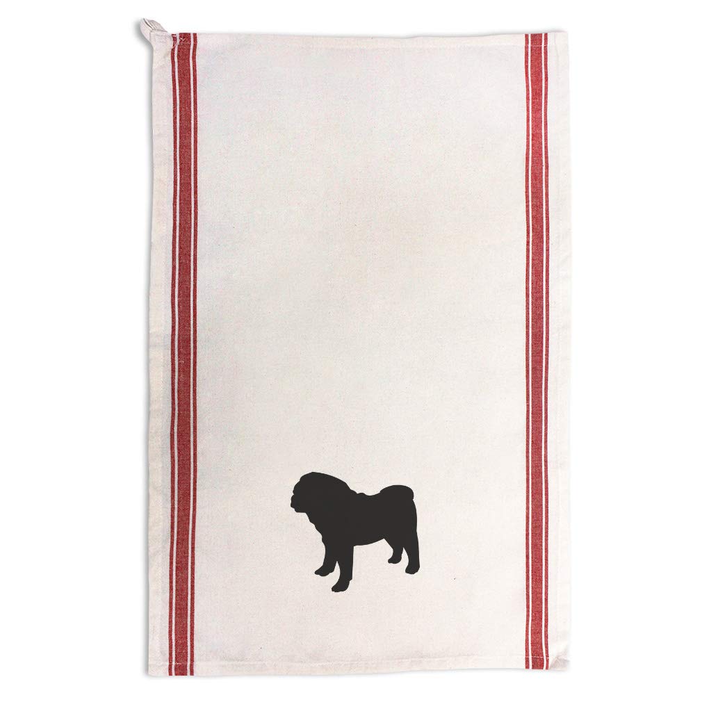 Custom Pug Silhouette Kitchen Towels - Absorbent Dish Towels with Red Stripe Design for Pets Lovers - Perfect for Cooking, Cleaning & Home Decor