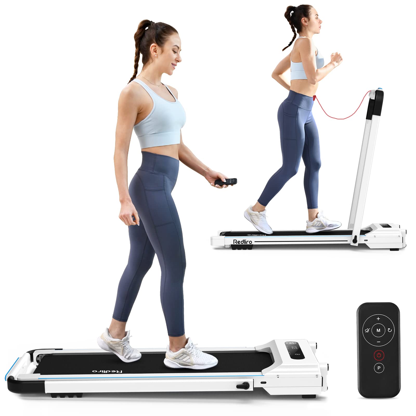REDLIRO 2-in-1 Under Desk Treadmill & Walking Pad - Portable Folding Electric Motorized Jogging Machine with Remote Control for Home & Office Workouts | Compact Space-Saving Design for Small Apartments & Workstations