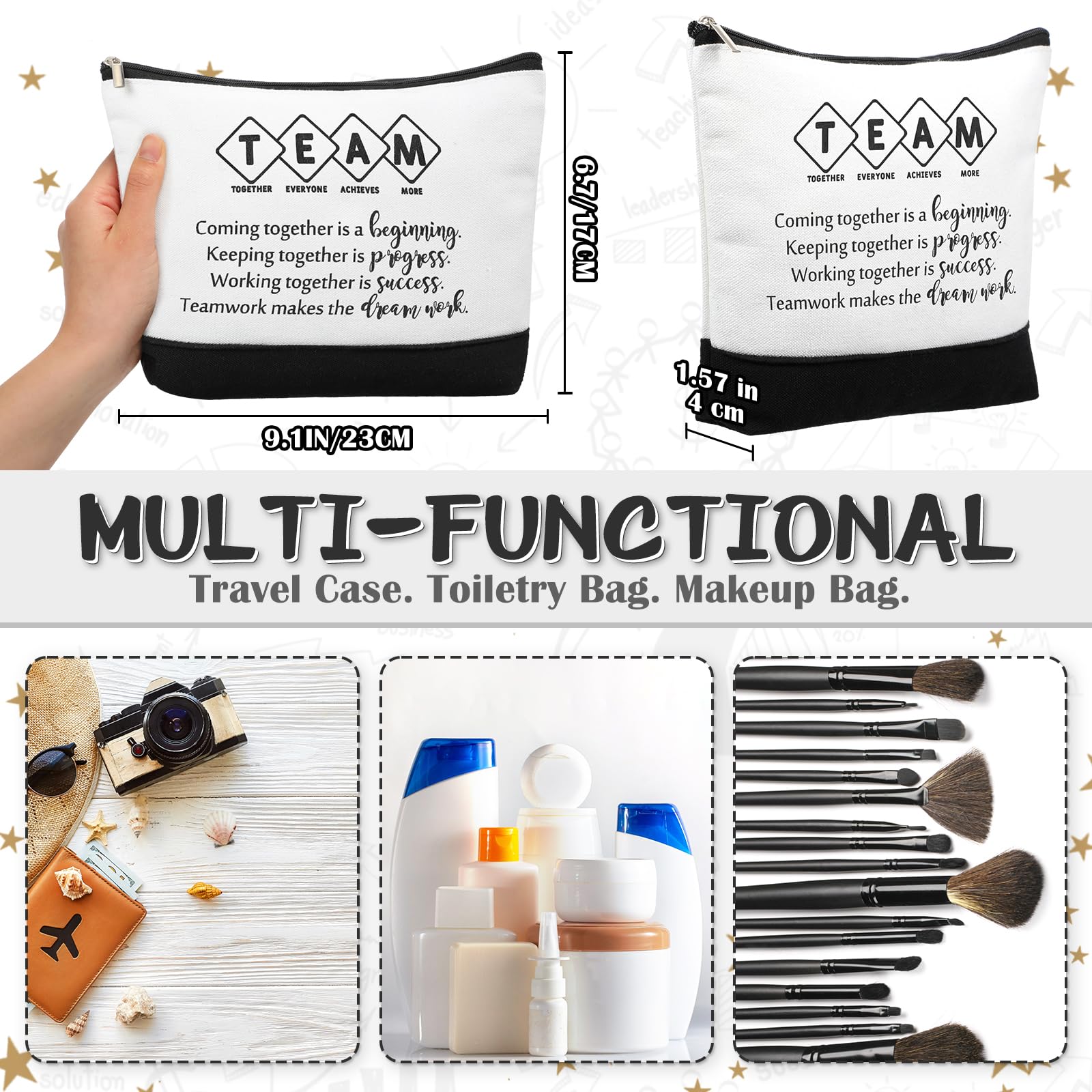 48 Pcs Inspirational Canvas Makeup Bags & Keychains Set - Bulk Employee Appreciation Gifts for Women, Teachers & Team Members - Perfect for Corporate Events, Teacher Appreciation Week & Motivational Gifts