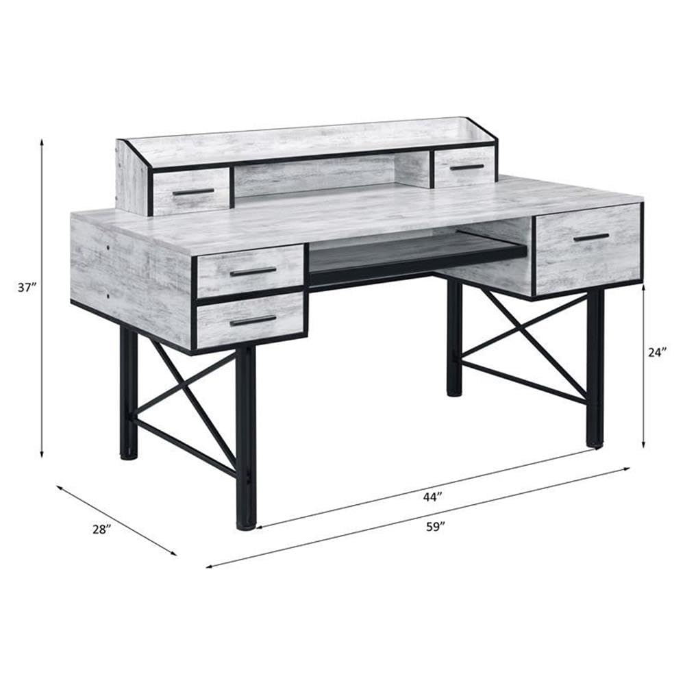 Acme Safea Wooden Computer Desk with Storage - Antique White & Black Finish | Home Office, Study, Gaming & Workspace Solution