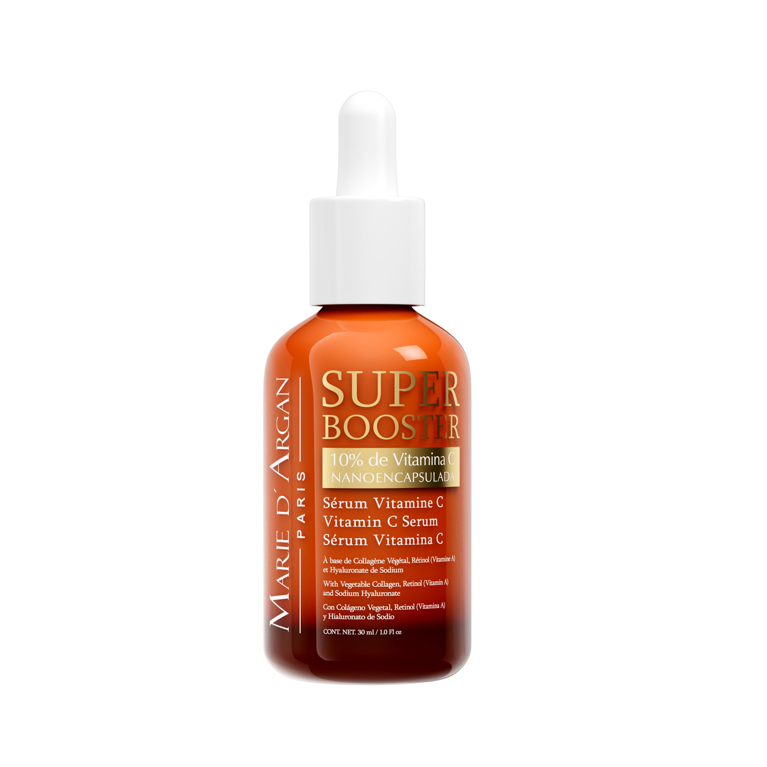 Marie d'Argan Vitamin C Super Booster Face Serum 30ml - Retinol, Hyaluronic Acid, Collagen for Brightening & Anti-Aging | 10% Pure Vitamin C | Dark Spot Corrector & Hydrating Serum for Glowing Skin | Day & Night Skincare Routine
