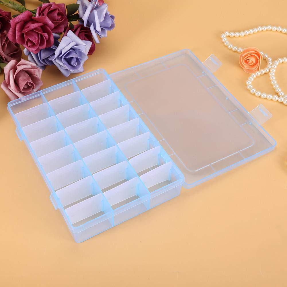 24 Grids Adjustable Jewelry Organizer Box - Detachable Plastic Beads & Earrings Storage Case with Divider - Jewelry Box for Necklaces, Rings, Bracelets - Perfect for Travel, Home & Gift Organization (Blue)