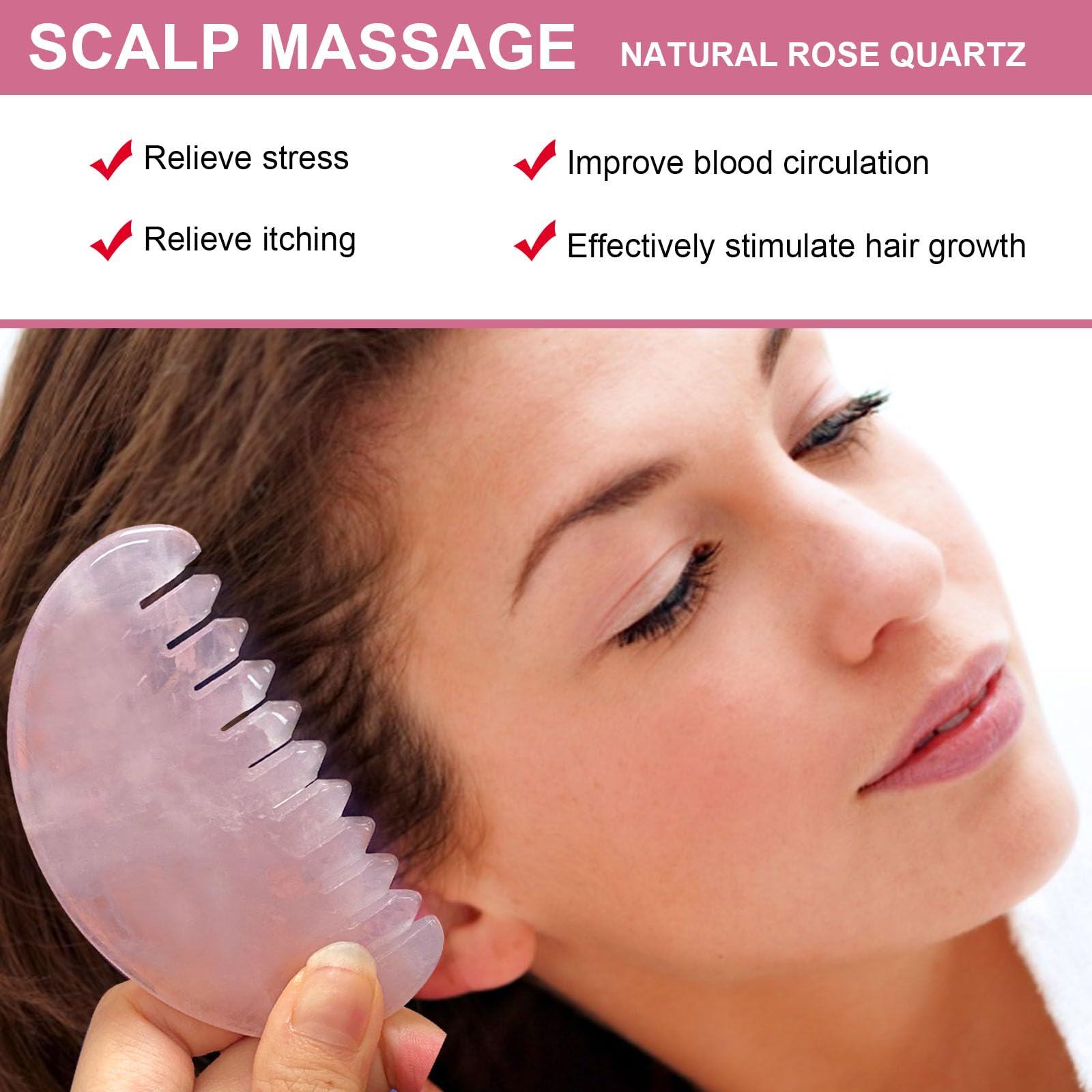 Rose Quartz Face Mask & Gua Sha Comb Set - Handmade Scalp Massage Tool with Polished Round Teeth for Relaxation & Therapy - Perfect Gift for Women (Spa, Self-Care, Stress Relief)