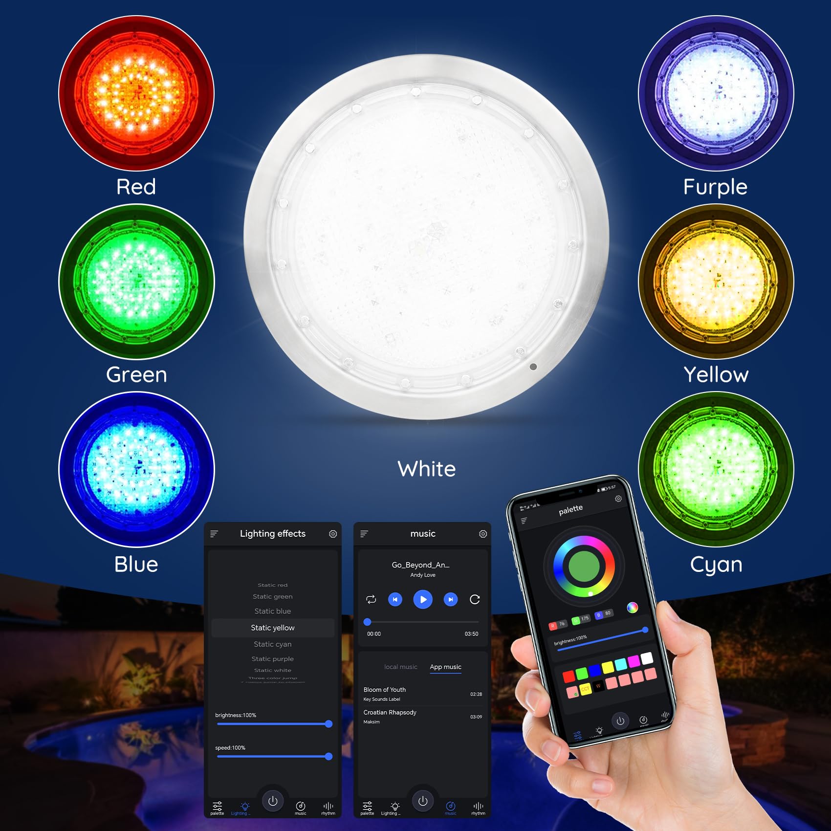 6 Inch 100FT Underwater LED Pool Spa Lights for Inground Pools - Wet Niche Compatible, AC 120V Waterproof Swimming Pool Lighting - Perfect for Backyard, Garden & Resort Pools at Night