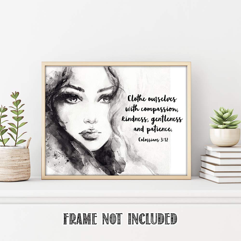TJ Originals - Inspirational Christian Bible Verse Wall Art Print (Colossians 3:12) - 11x14 Scripture Decor for Home, Office & Church - Perfect Gift for Women, Family & Friends - Birthday, Housewarming & Religious Occasions