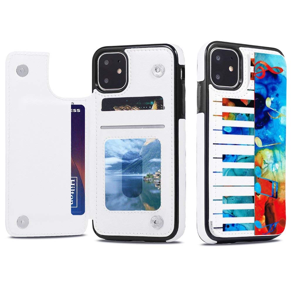 Colorful Piano Art iPhone 11 Wallet Case - Premium TPU Leather Folio Stand Cover with Card Slots & Magnetic Closure | Perfect for Work, Travel & Everyday Use