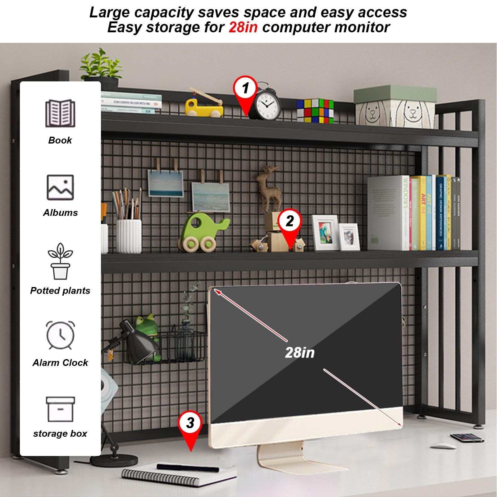 FPIGSHS Adjustable Desk Bookshelf Organizer Rack - 95cm Desktop Bookcase for Office & Home, Computer Desk Organizer with Storage Shelf for Books, Supplies & Accessories - Perfect for Workspace Organization & Display