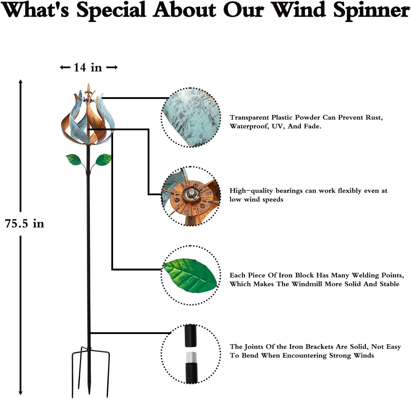 Large 360° Metal Wind Spinner for Yard & Garden - 75'' x 14'' Outdoor Decor, Birthday Gift for Women & Family | Perfect for Patio, Lawn, Backyard & Outdoor Spaces