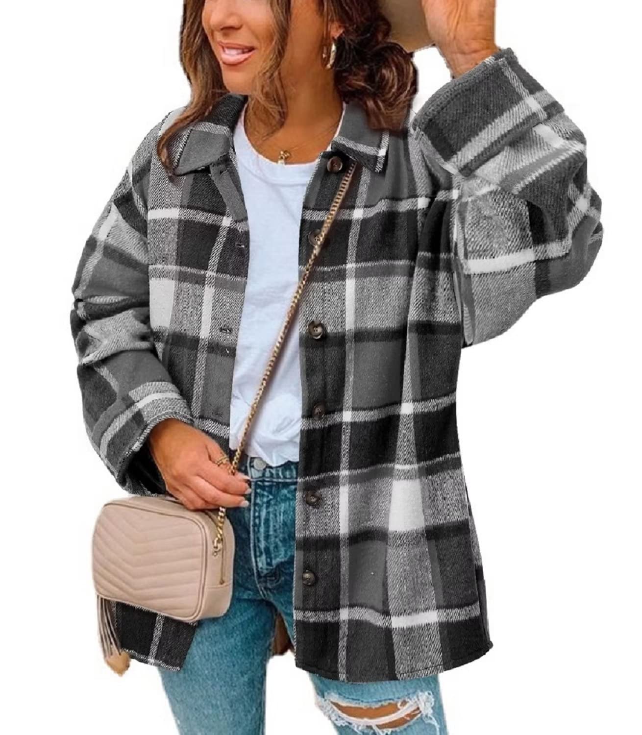 ZOLUCKY Plus Size Women's Casual Shacket Jacket - Long Sleeve Button Down Shirt Blouse for Work & Weekend Outfits | Office Wear, Fall Layering, Spring Fashion