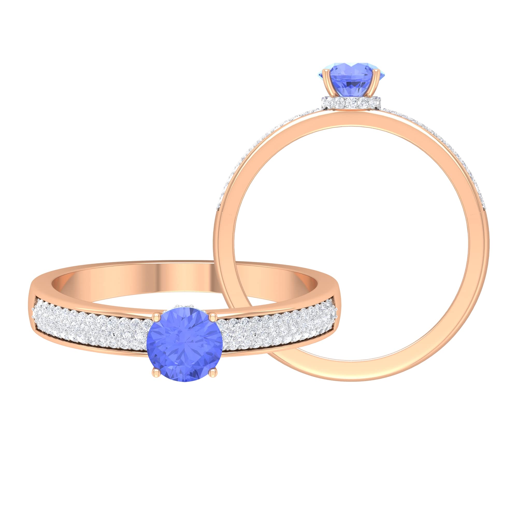 0.75 CT Tanzanite and Diamond Engagement Ring - 5 MM Round Cut Solitaire in 14K Solid Gold - Elegant Tanzanite Gold Ring for Women - Perfect for Weddings, Anniversaries & Special Occasions