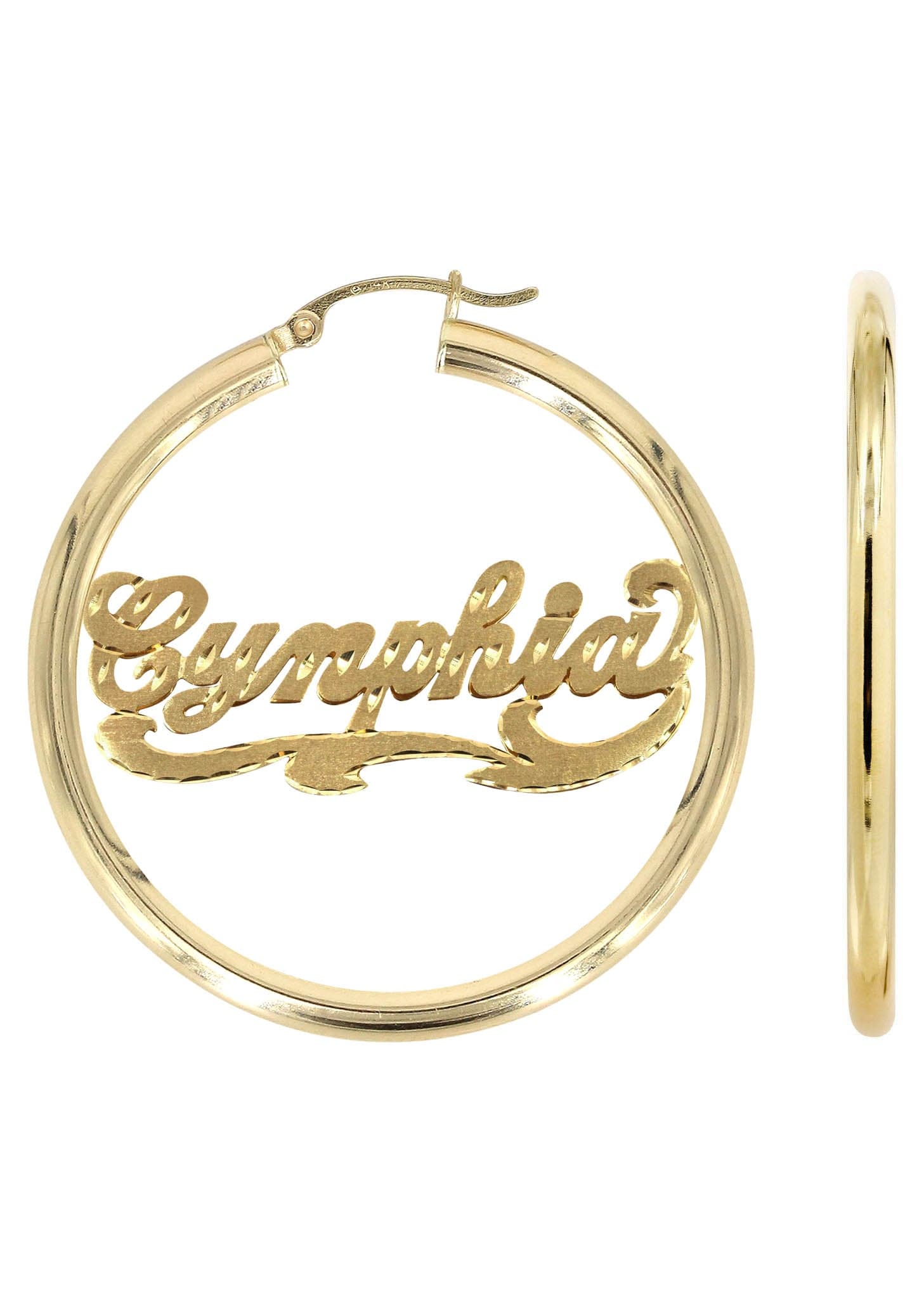 14K Gold Diamond Cut Name Plate Hoop Earrings for Women - Personalized Custom Name Jewelry Gift for Her - Perfect for Birthdays, Anniversaries & Special Occasions