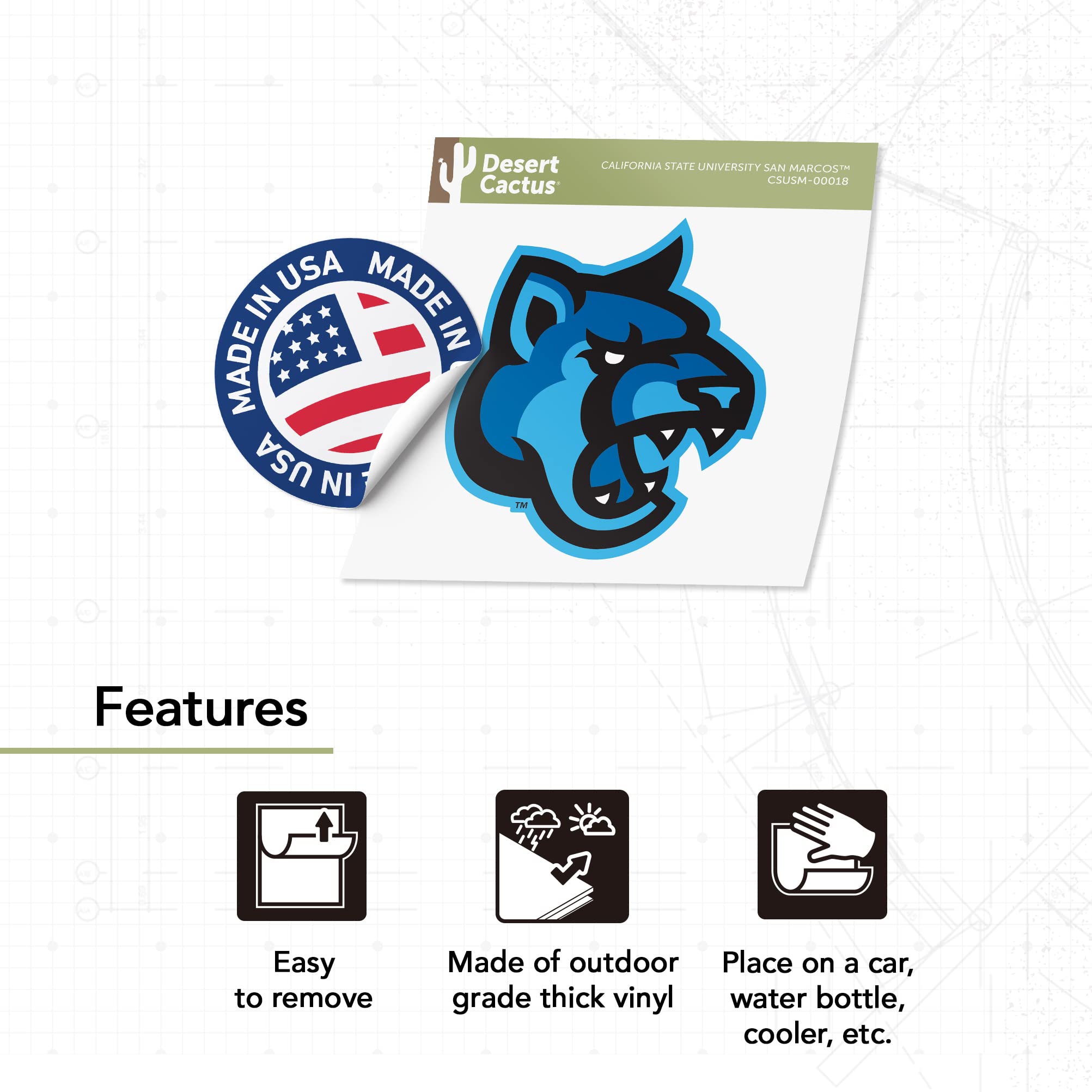 Desert Cactus CSUSM Sticker - California State San Marcos University Vinyl Decal for Laptop, Water Bottle, Car & Scrapbook | Perfect for College Students, Alumni Gifts & School Spirit Accessories (IND 00018)