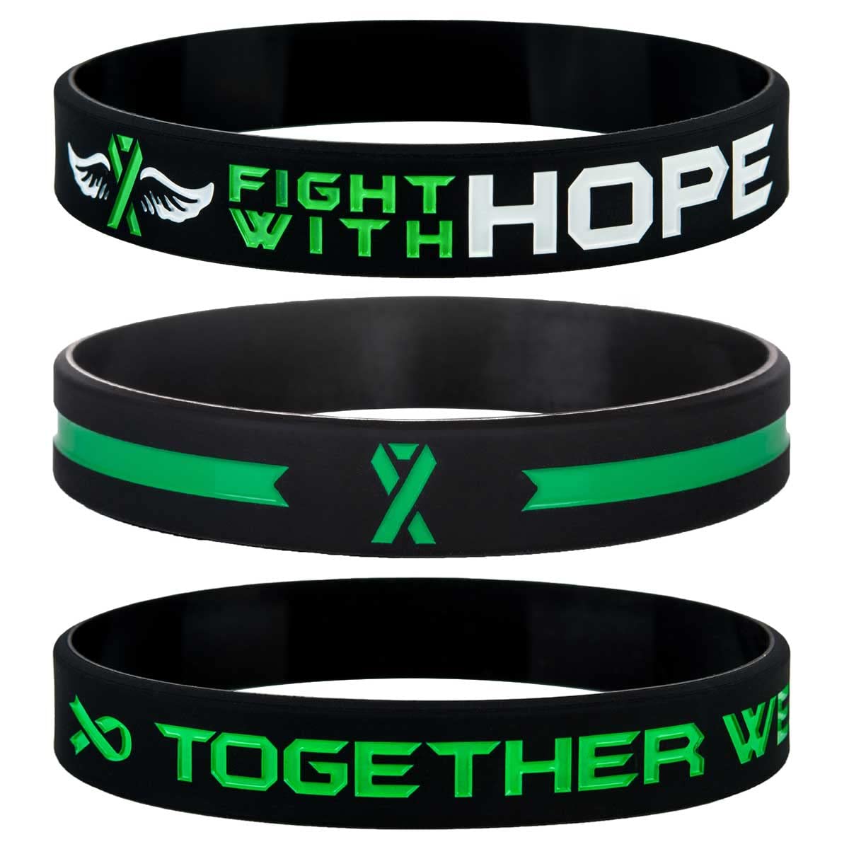 Fight With Hope Green Awareness Ribbon Bracelet - Motivational Cancer Support Wristband for Men & Women, Patients & Survivors | Inspirational Get Well Soon Gift for Chemotherapy & Recovery Support
