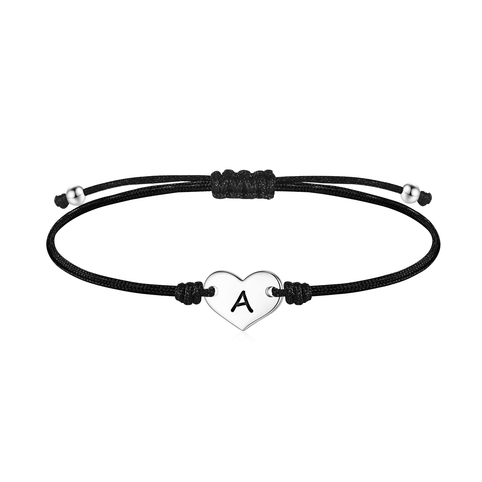 Heart Initial Bracelets for Women & Teen Girls - S925 Sterling Silver Personalized Name Bracelet, Handmade Adjustable Rope Braided Jewelry - Valentine's Day Gift for Mom, Wife, Daughter, Sister & Best Friends | Perfect for Birthdays, Anniversaries & Everyday Wear
