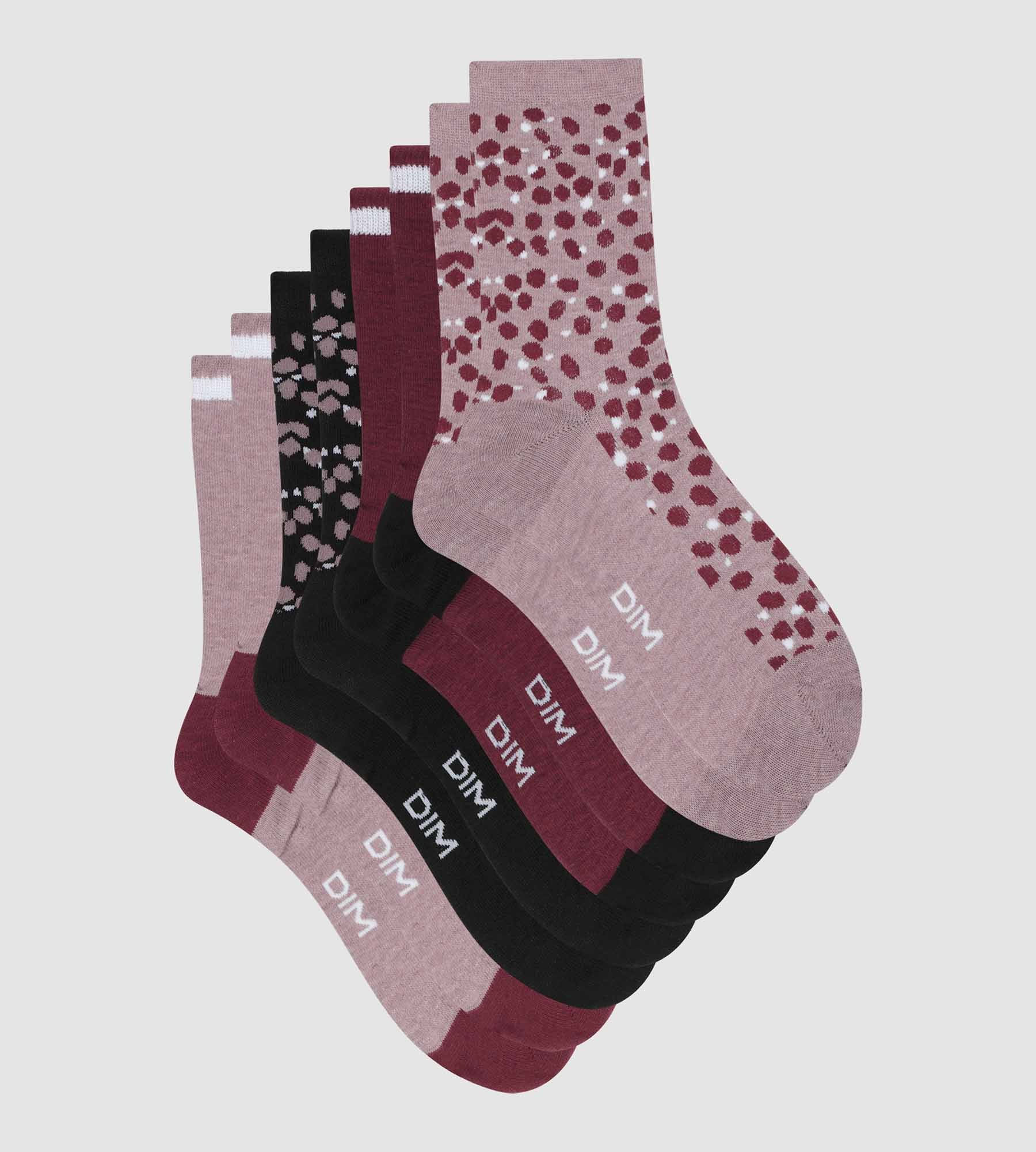4 Pairs Women's Socks Set - Black & Burgundy Speckled Design - Eco-Friendly & Comfortable - Perfect for Casual Wear, Workouts & Daily Use